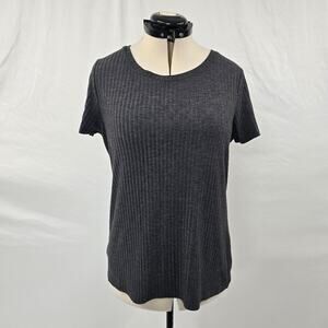 Torrid Ribbed Knit Blouse Women's 0X Gray Short Sleeve Round Neckline